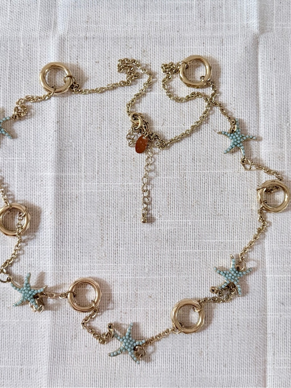 Gold Starfish Link Necklace with Pale Blue Accents - Picture 4 of 7